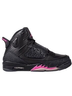 Jordan Kids' Black and Pink Strap Basketball Sneakers